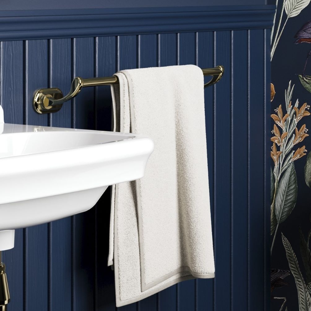 Lifestyle image of Burlington Guild 450mm Gold Towel Rail Blue room